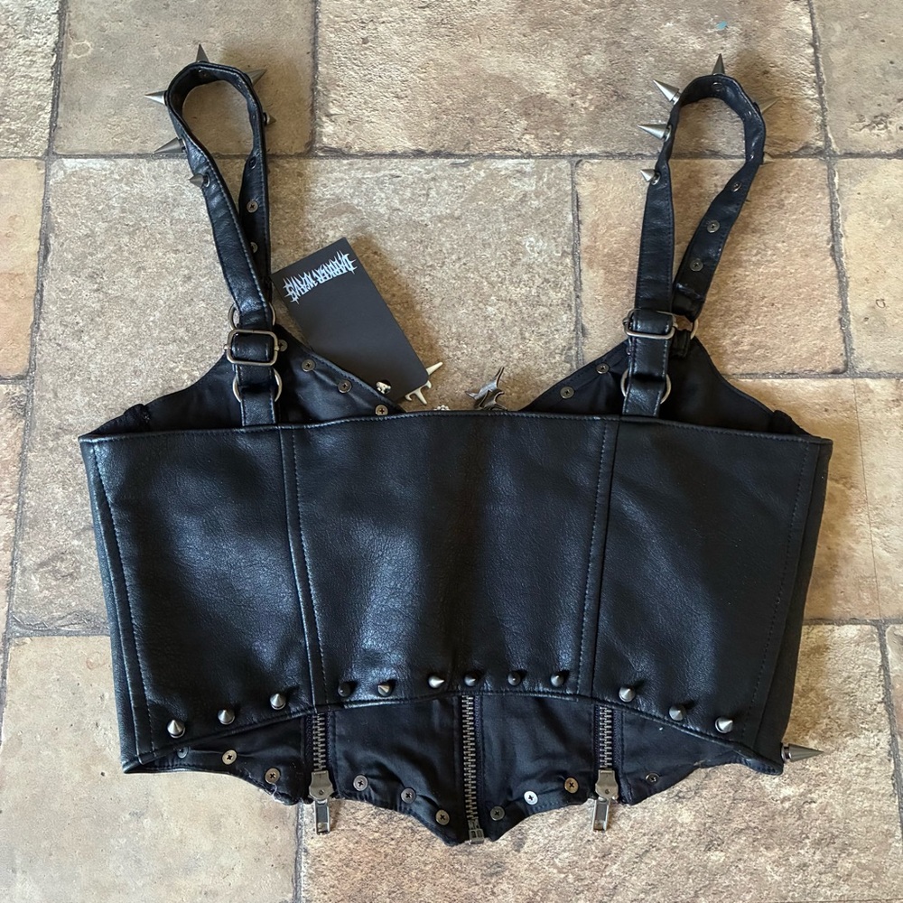 Dolls Kill Darker Wavs Downbeat Spiked Corset Top - Picture 2 of 4